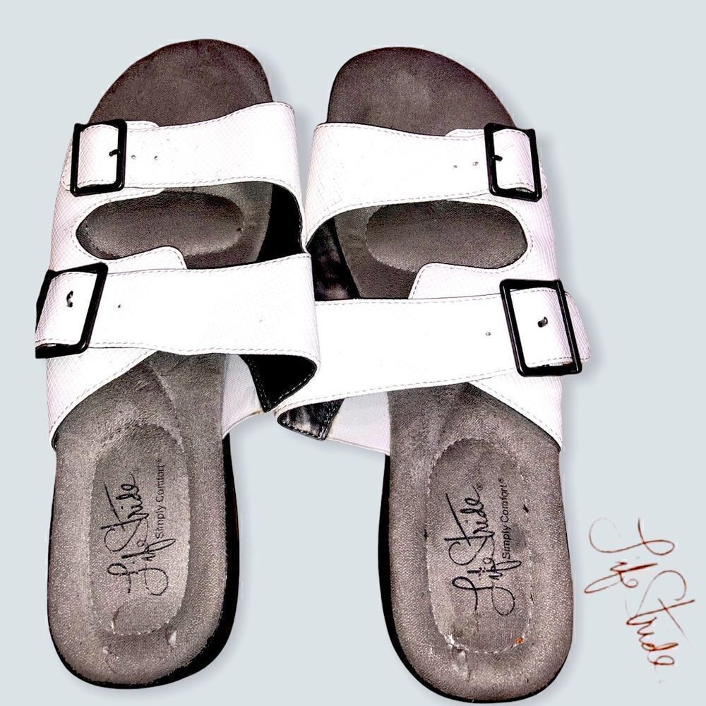 Life Stride Ellway W Open Toe Synthetic Slides Sandal 8.5 White